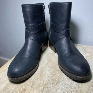 Sorel Womens Size 8 Cate Buckle Waterproof Leather Ankle heel Zip Boots Black